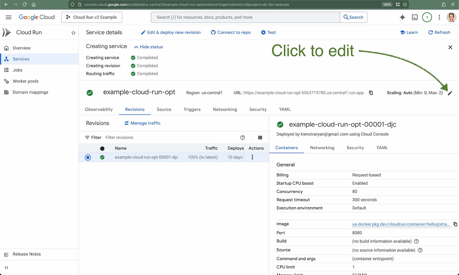 Click to edit in Cloud RUn
